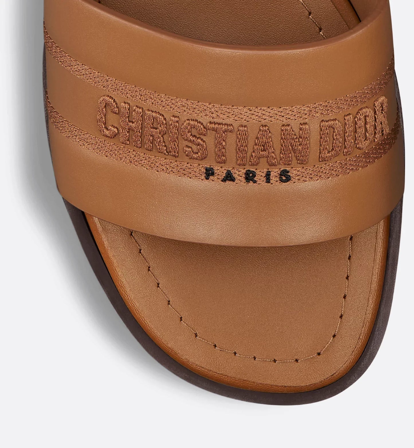 Camel Calfskin Dway Heeled Slide