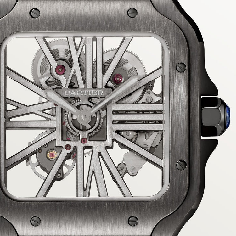 Santos de Cartier Large 39.7mm Steel Blue Crown Skeleton Dial Alligator Strap Manual-Winding Watch