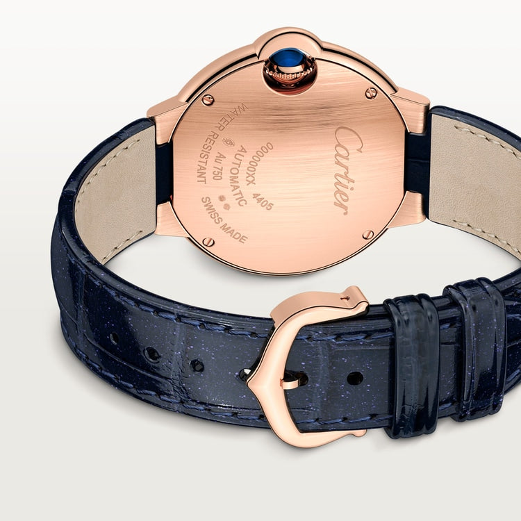 Ballon Bleu 33mm Rose Gold Diamond Dial Blue Alligator Strap Automatic Watch