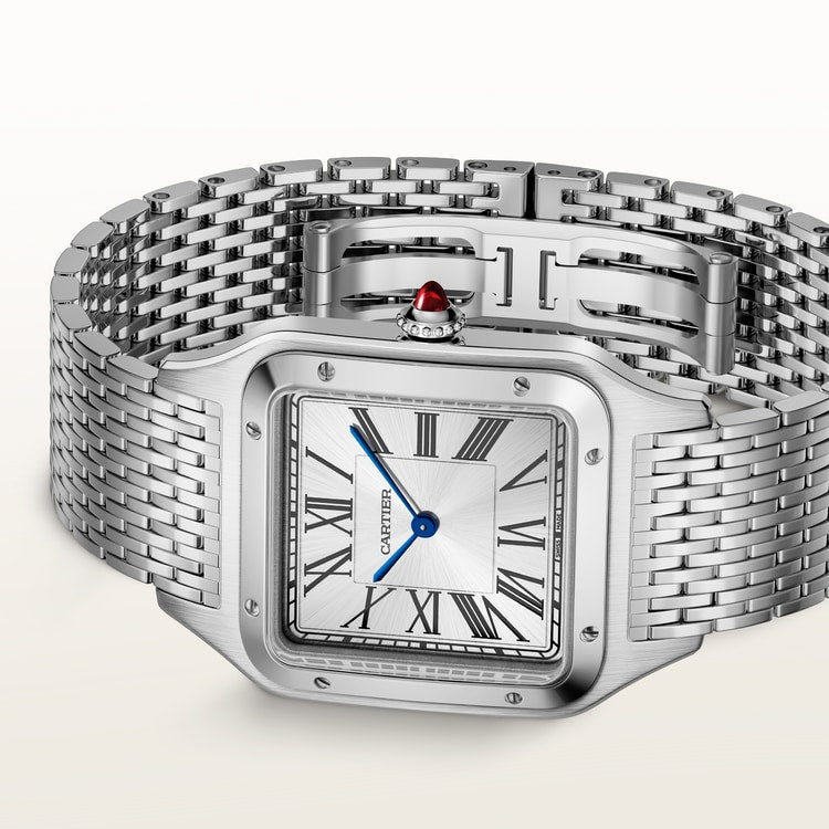 Santos-Dumont Large 43.5mm x 31.4mm Platinum Silvered Satin-Finish Dial Platinum Bracelet Manual-Winding Watch