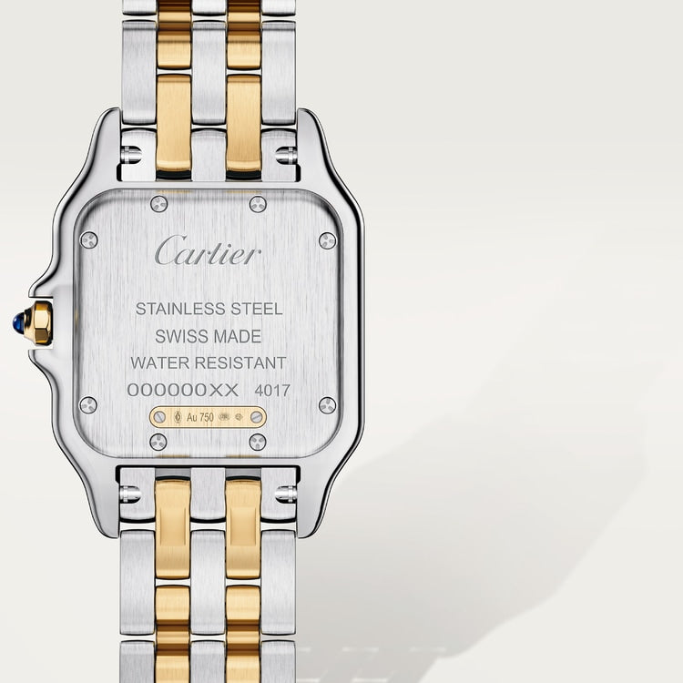Panthère Medium 29mm x 37mm Yellow Gold Steel Blue Crown Silvered Dial Yellow Gold Steel Bracelet Quartz Watch