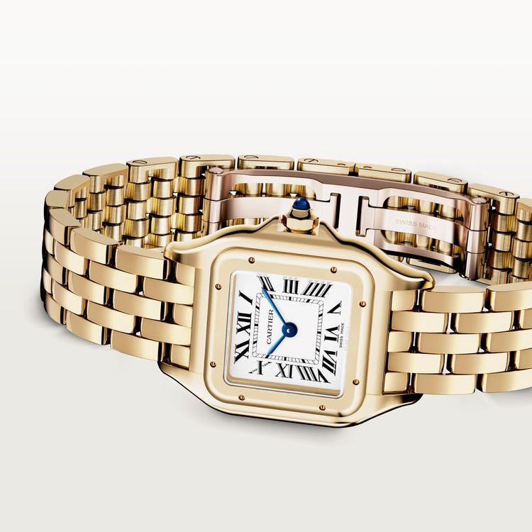 Panthère Mini 22mm x 30.3mm Yellow Gold Blue Sapphire Crown Silvered Dial Yellow Gold Bracelet Quartz Watch