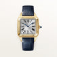 Santos-Dumont Large 43.5mm x 31.4mm Yellow Gold Blue Crown Silvered Satin-Finish Dial Navy Blue Alligator Leather Strap Manual-Winding Watch
