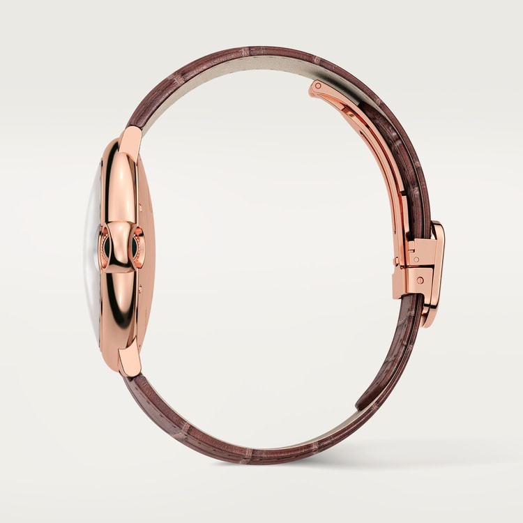 Ballon Bleu 42mm Rose Gold Automatic Silver Guilloché Dial Alligator Strap Watch