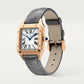 Santos-Dumont Small 38mm x 27.5mm Rose Gold Blue Crown Silver Dial Gray Alligator Strap Quartz Watch