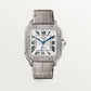 Santos de Cartier Medium 35.1mm White Gold Diamond Bezel Blue Crown Silver Sunray Dial Alligator Leather Strap Automatic Watch