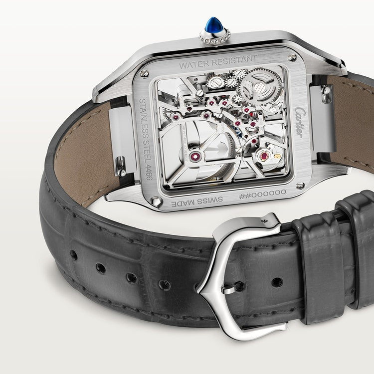 Santos-Dumont Skeleton 31mm x 43.5mm Steel Gray Lacquer Gray Alligator Strap Self-Winding Watch