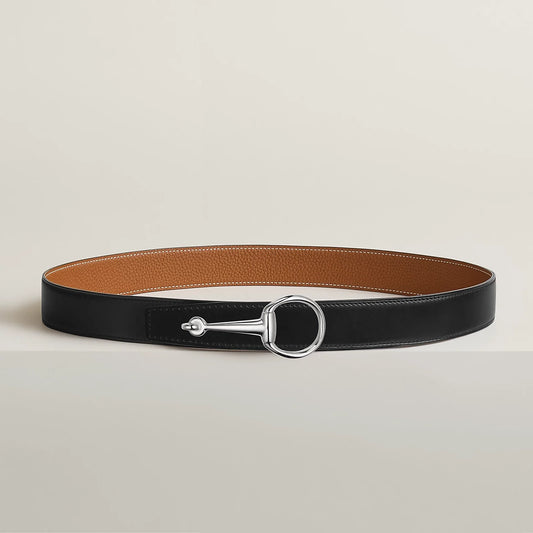 NOIR / GOLD-BLEU MARINE / ÉCORCE  CASAQUE BELT BUCKLE & REVERSIBLE LEATHER STRAP 32 MM