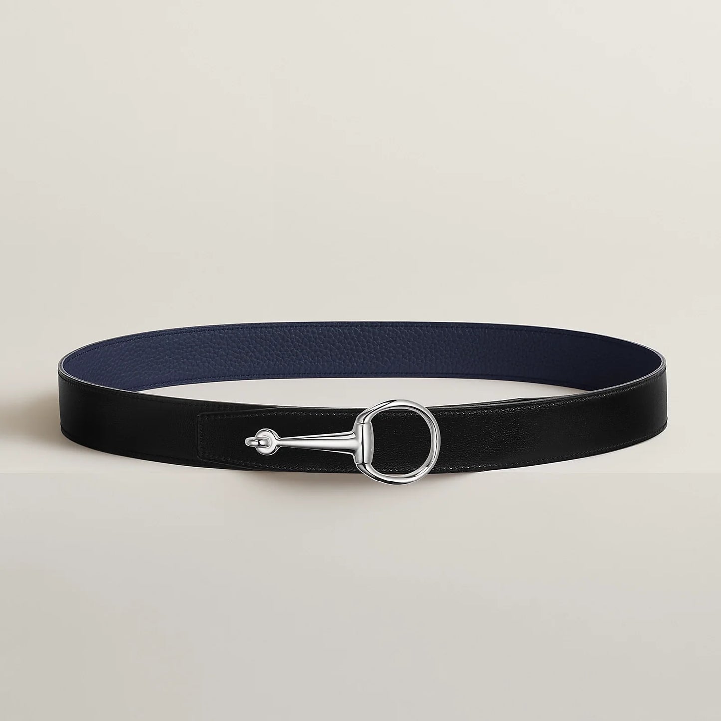 NOIR / GOLD-BLEU MARINE / ÉCORCE  CASAQUE BELT BUCKLE & REVERSIBLE LEATHER STRAP 32 MM