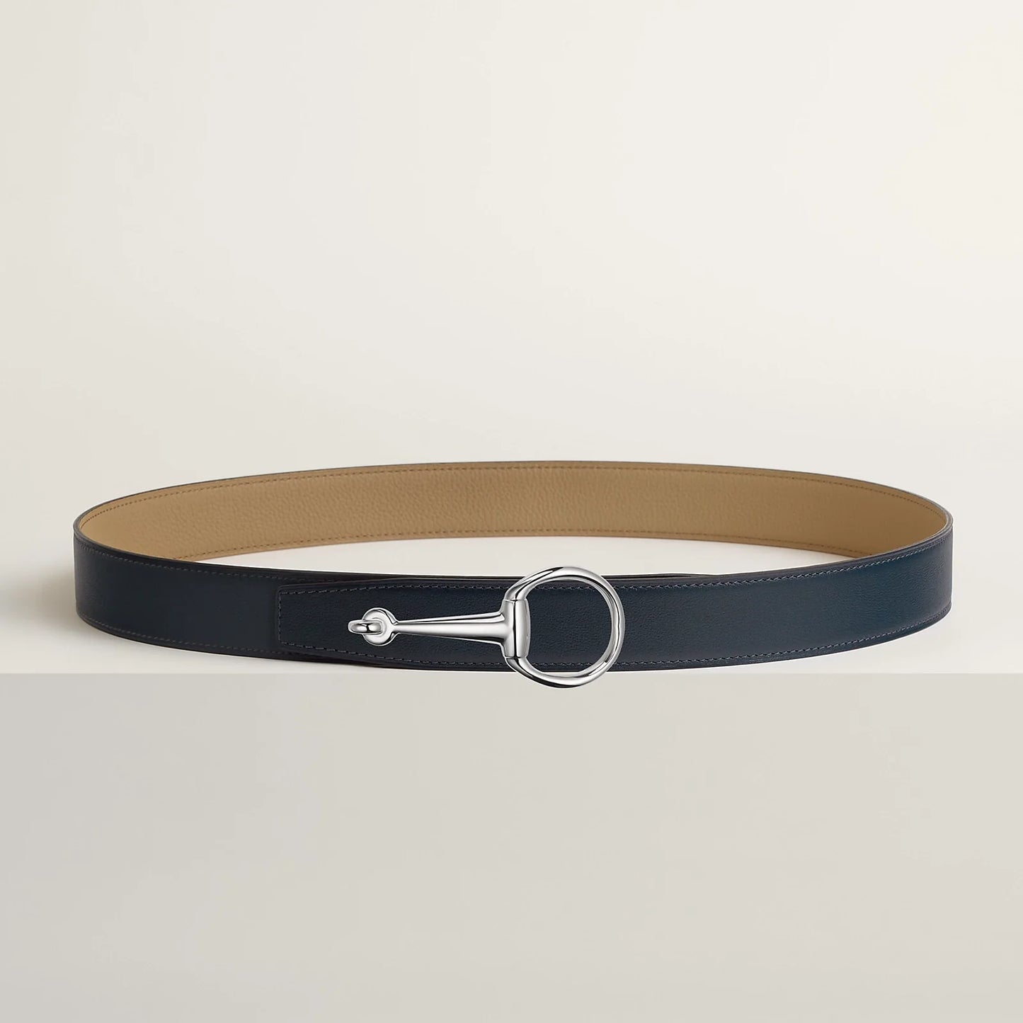 NOIR / GOLD-BLEU MARINE / ÉCORCE  CASAQUE BELT BUCKLE & REVERSIBLE LEATHER STRAP 32 MM