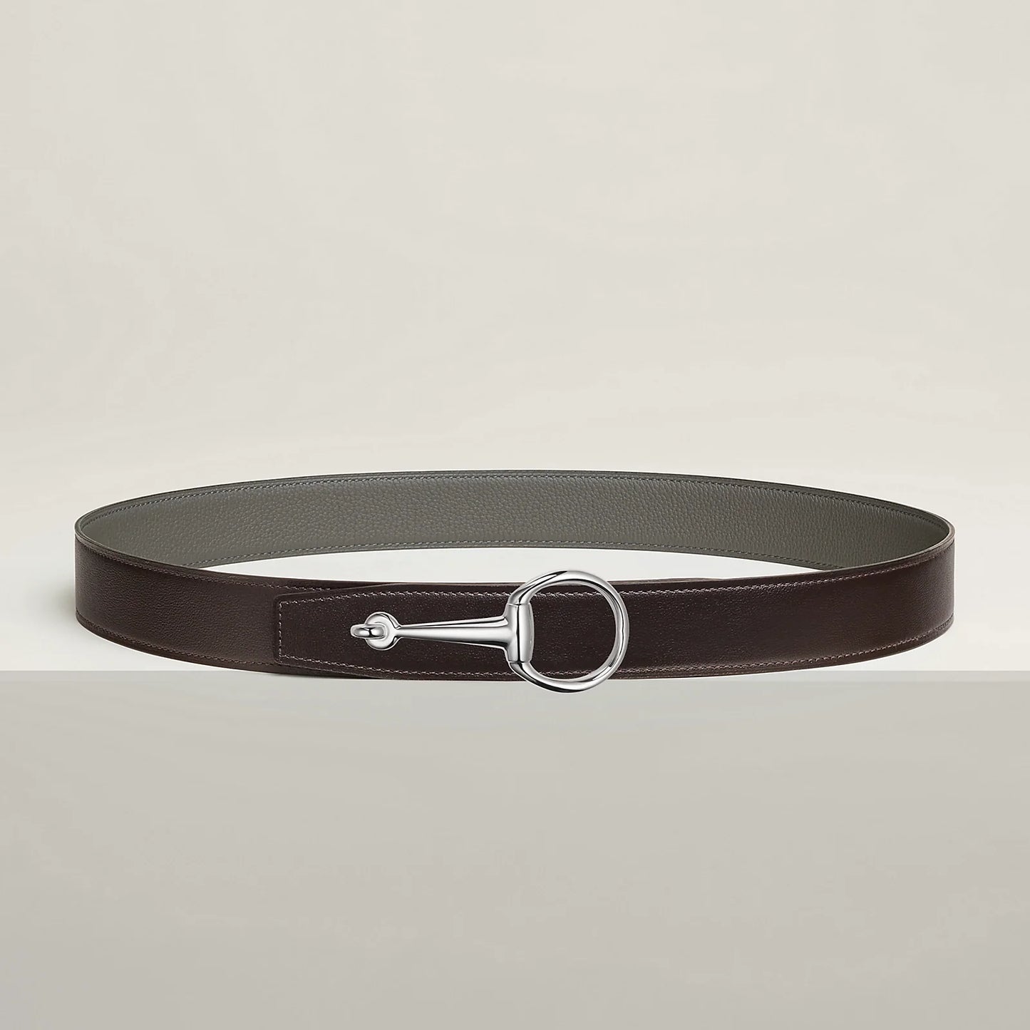 NOIR / GOLD-BLEU MARINE / ÉCORCE  CASAQUE BELT BUCKLE & REVERSIBLE LEATHER STRAP 32 MM