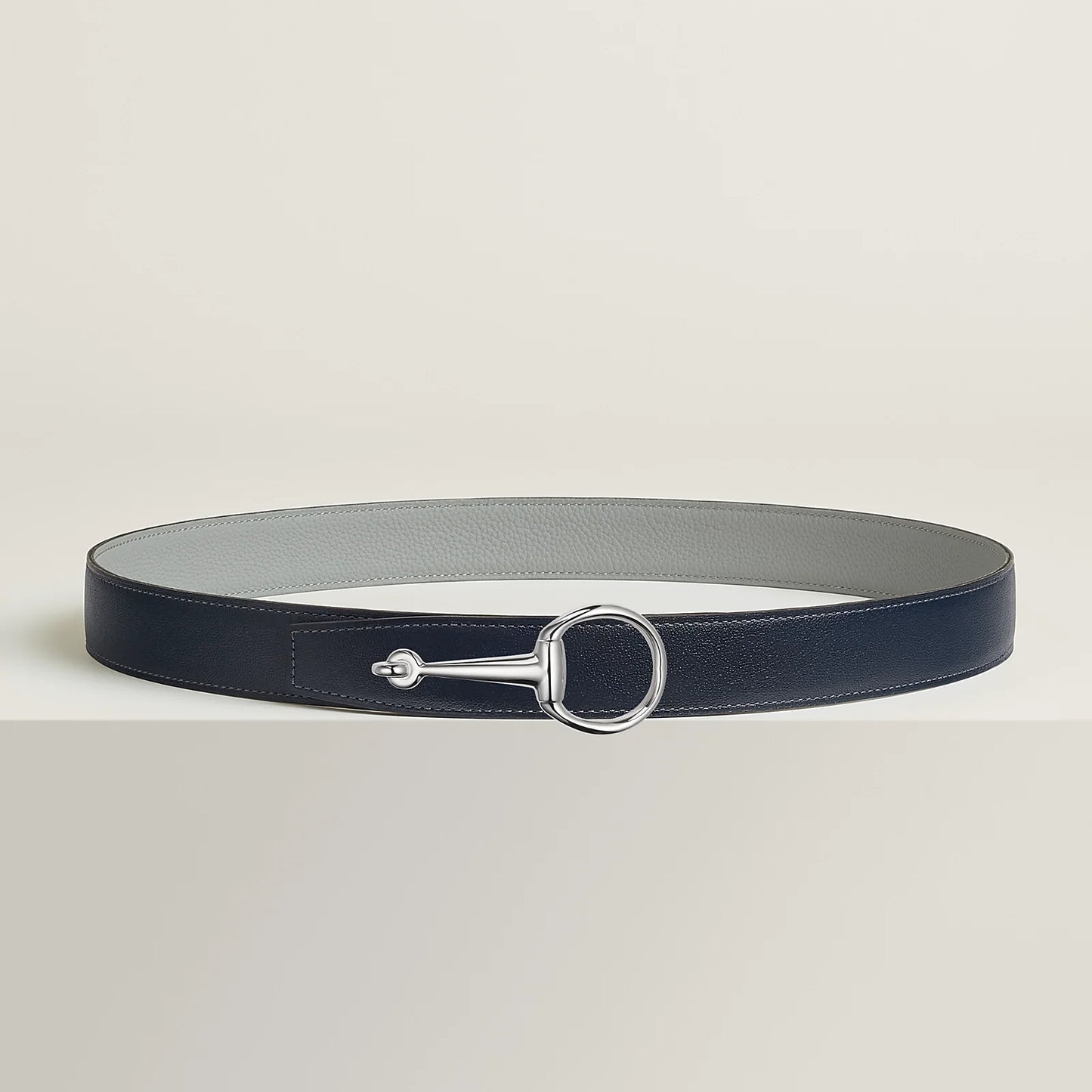 NOIR / GOLD-BLEU MARINE / ÉCORCE  CASAQUE BELT BUCKLE & REVERSIBLE LEATHER STRAP 32 MM