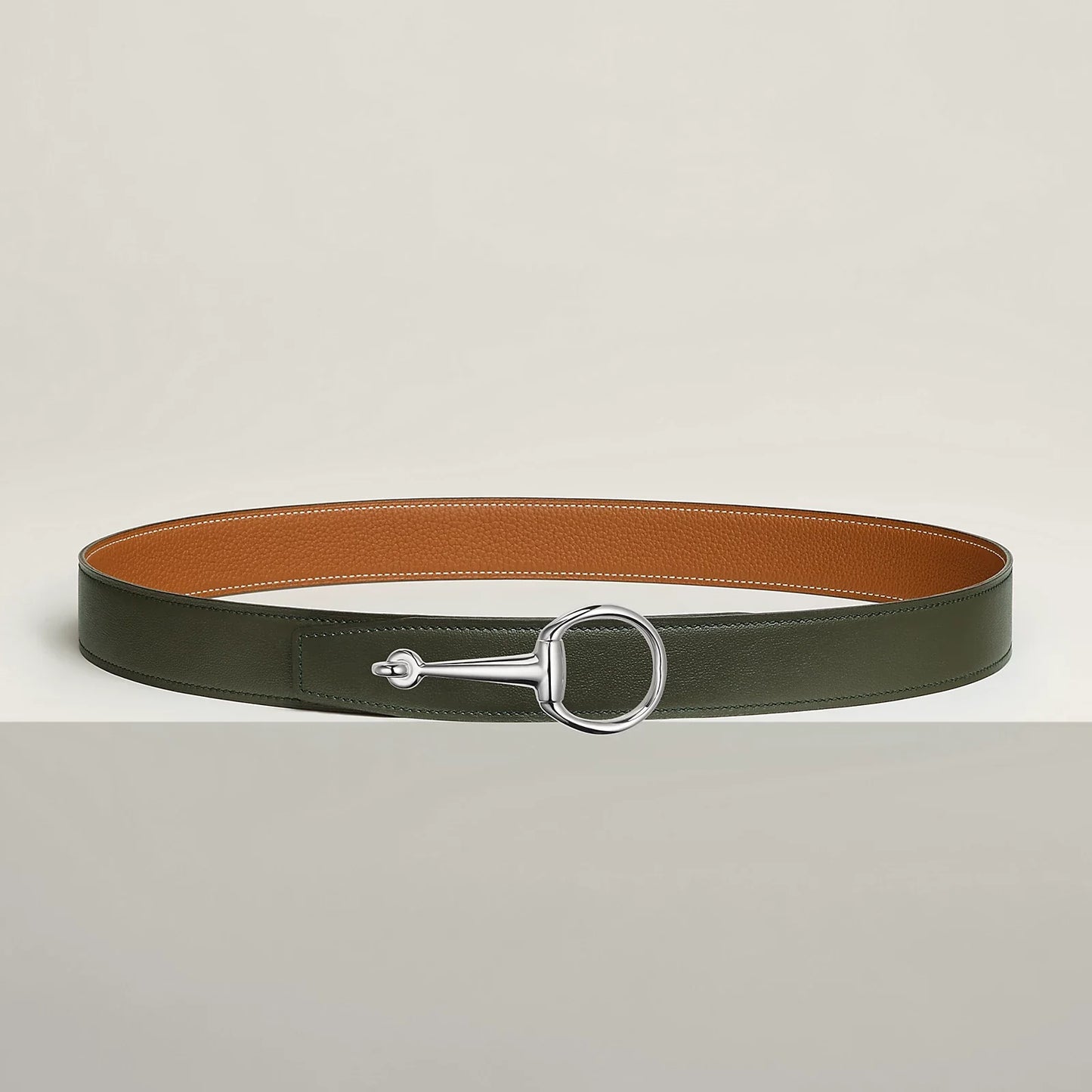 VERT-DE-GRIS / GOLD-NOIR / ÉBÈNE  CASAQUE BELT BUCKLE & REVERSIBLE LEATHER STRAP 32 MM
