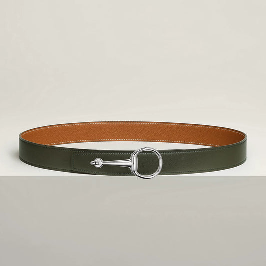 VERT-DE-GRIS / GOLD-NOIR / ÉBÈNE  CASAQUE BELT BUCKLE & REVERSIBLE LEATHER STRAP 32 MM