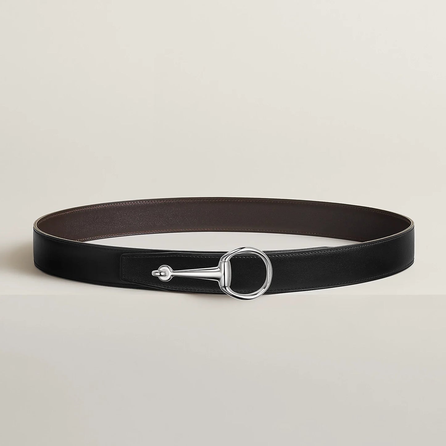 VERT-DE-GRIS / GOLD-NOIR / ÉBÈNE  CASAQUE BELT BUCKLE & REVERSIBLE LEATHER STRAP 32 MM