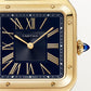 Santos-Dumont Large 43.5mm x 31.4mm Yellow Gold Blue Satin-Brushed Dial Alligator Strap Quartz Watch