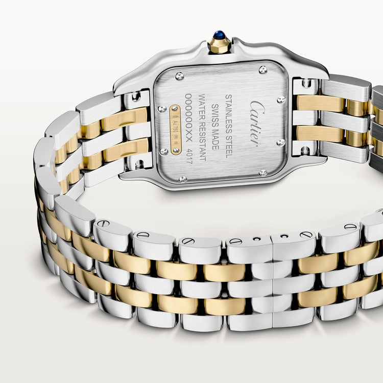 Panthère de Cartier Medium 29mm x 37mm Yellow Gold Steel Blue Crown Silver Dial Yellow Gold Steel Bracelet Quartz Watch