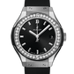 Classic Fusion Titanium Diamonds Satin-finished Black Sunray Dial Black Rubber Strap Watch