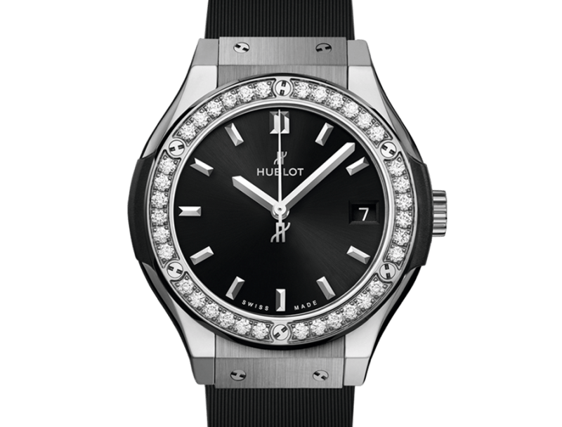Classic Fusion Titanium Diamonds Satin-finished Black Sunray Dial Black Rubber Strap Watch