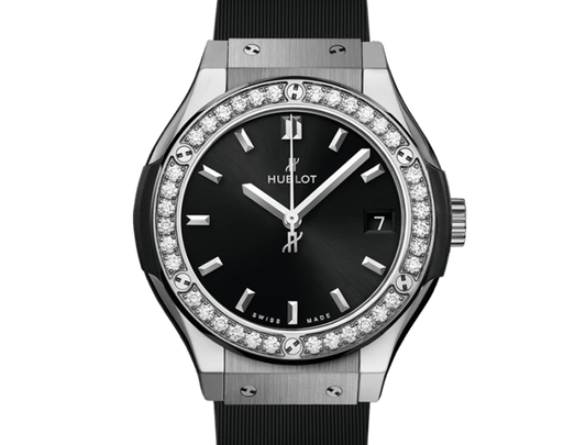 Classic Fusion Titanium Diamonds Satin-finished Black Sunray Dial Black Rubber Strap Watch