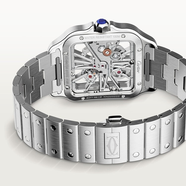 Santos de Cartier Large 39.8mm Steel Blue Crown Skeleton Dial Steel Bracelet Manual-Winding Watch