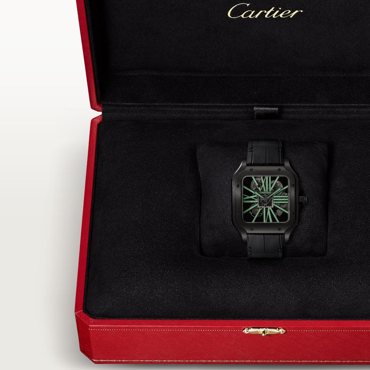 Santos de Cartier Large 39.7mm Steel Blue Crown Skeleton Dial Alligator Strap Manual-Winding Watch