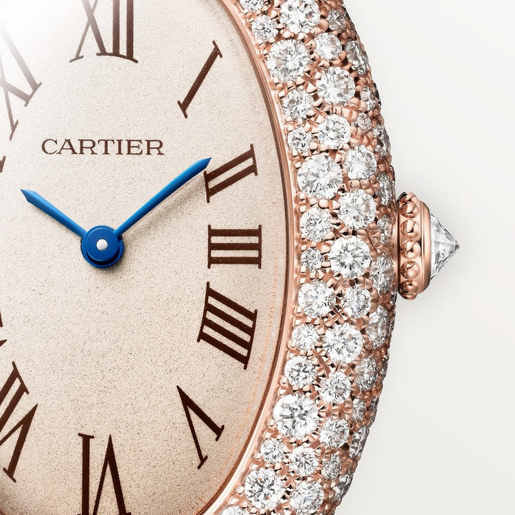 Baignoire Medium 36mm x 26mm Rose Gold Diamond Case Diamond Crown Silvered Dial Red Alligator Strap Quartz Watch