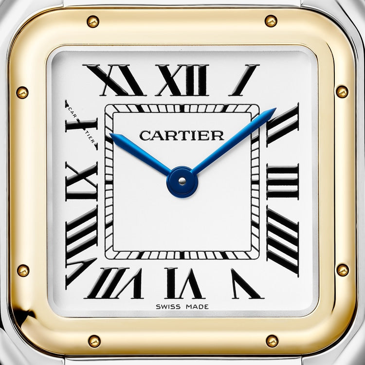 Panthère Medium 29mm x 37mm Yellow Gold Steel Blue Crown Silvered Dial Yellow Gold Steel Bracelet Quartz Watch