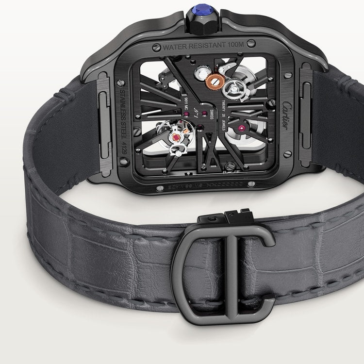 Santos de Cartier Large 39.7mm Steel Blue Crown Skeleton Dial Alligator Strap Manual-Winding Watch