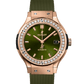 Classic Fusion 38 mm 18K King Gold Diamond Green Sunray Dial Rubber Strap Watch