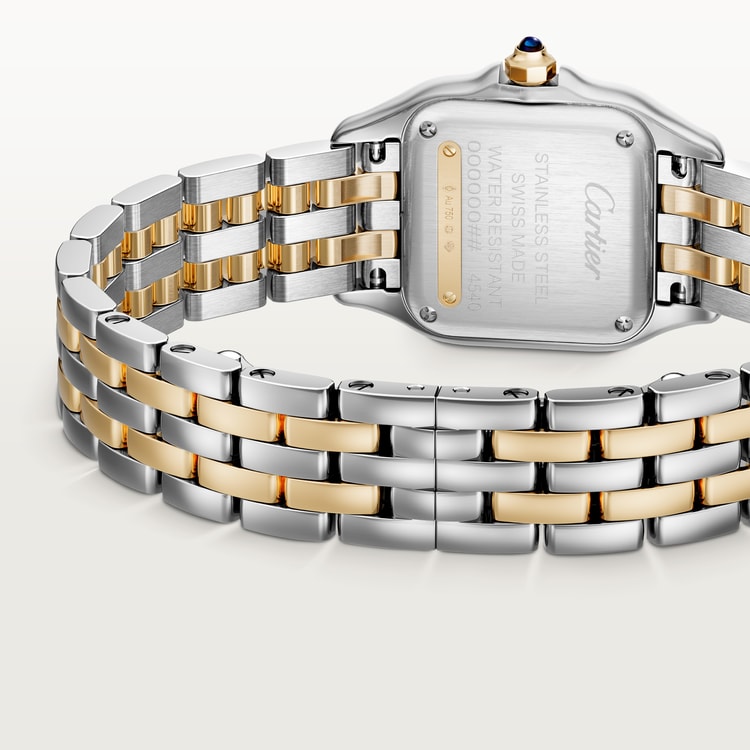 Panthère de Cartier Small 30.3mm x 22mm Yellow Gold Steel Diamond Bezel Blue Crown Silvered Diamond Dial Yellow Gold Steel Bracelet Quartz Watch