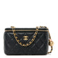 Lambskin Quilted Pearl Crush Small Vanity Case With Chain Black