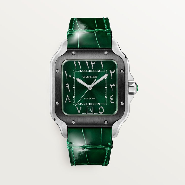 Santos de Cartier Large 39.8mm Steel Green Crown Green Dial Steel Bracelet Self-Winding Watch