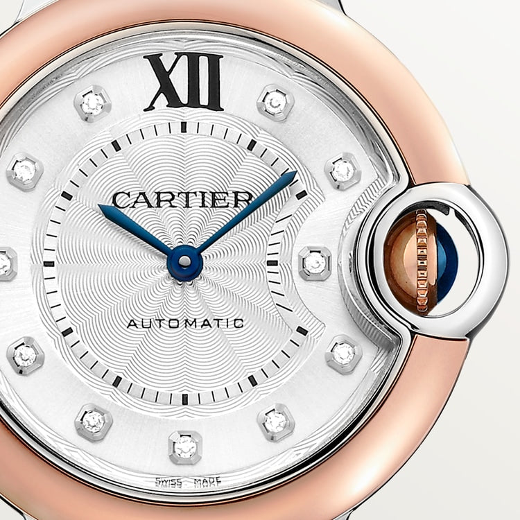 Ballon Bleu 33mm Steel Rose Gold Automatic Diamond Guilloché Dial Two-Tone Bracelet Watch