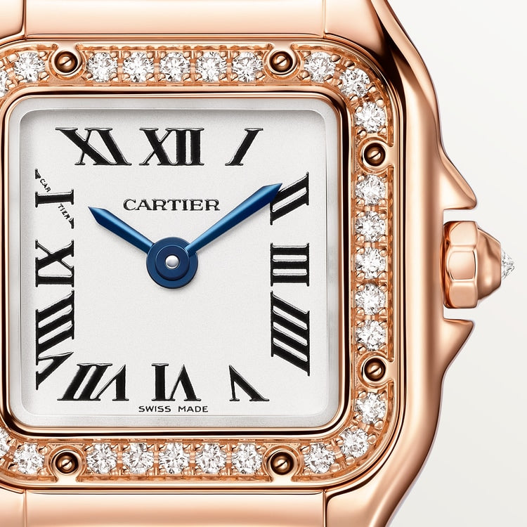Panthère Mini 25.1mm x 18.5mm Rose Gold Diamond Case Diamond Crown Silver Dial Rose Gold Bracelet Quartz Watch