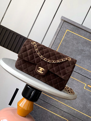 Velvet Quilted Flap Bag with Chain Strap