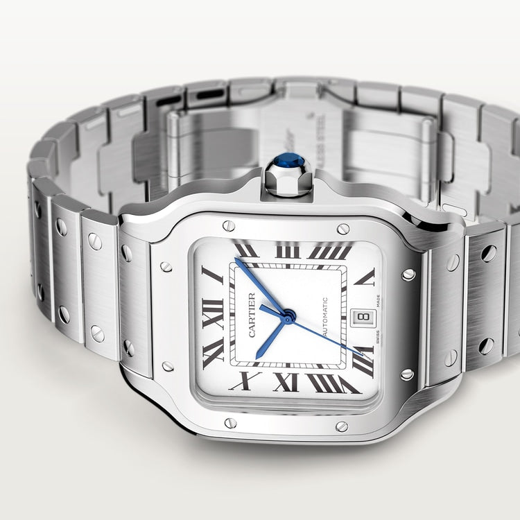 Santos de Cartier Large 39.8mm Steel Blue Crown Silvered Opaline Dial Steel Bracelet Self-Winding Watch