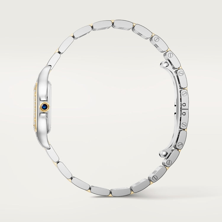 Panthère de Cartier Small 30.3mm x 22mm Yellow Gold Steel Diamond Bezel Blue Crown Silvered Diamond Dial Yellow Gold Steel Bracelet Quartz Watch