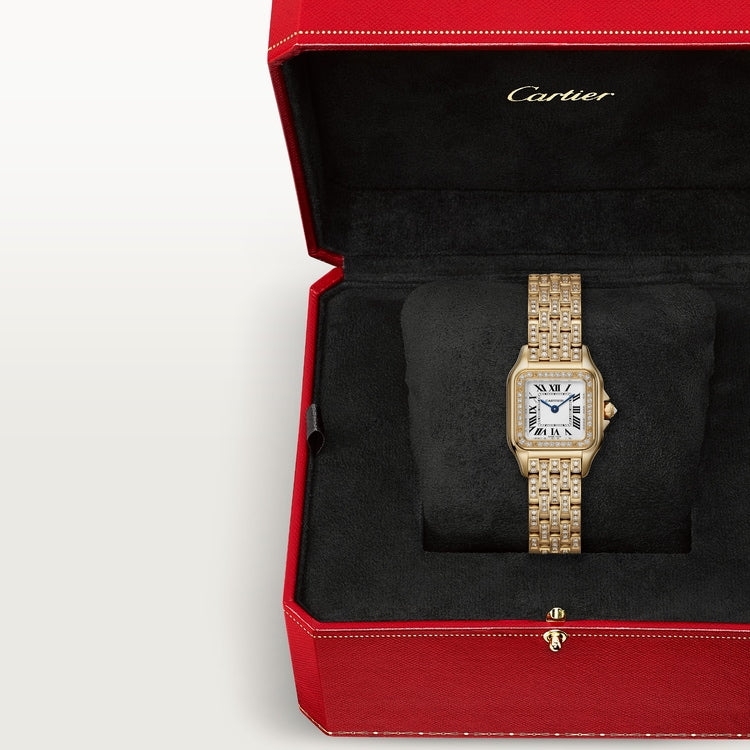Panthère Small 30.3mm x 22.0mm Yellow Gold Diamond Case Diamond Crown Silvered Dial Yellow Gold Bracelet Quartz Watch