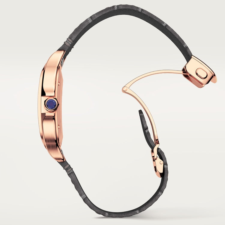 Santos de Cartier Large 39.8mm Rose Gold Blue Crown Opaline Silver Dial Alligator Strap Self-Winding Watch