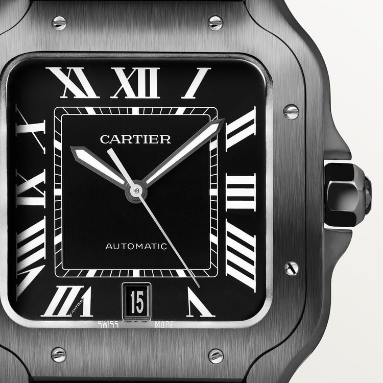 Santos de Cartier Large 39.8mm Steel Black Dial Rubber Strap Self-Winding Watch