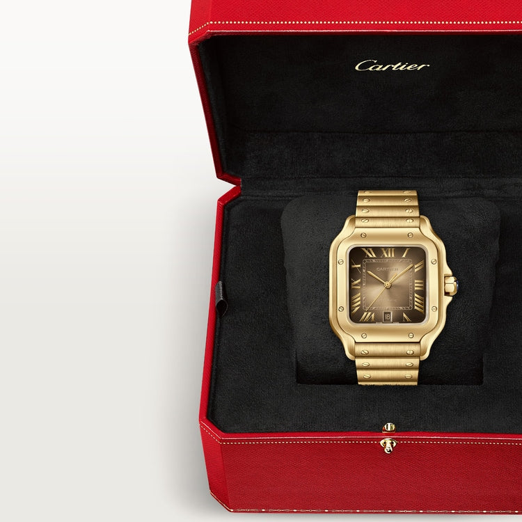 Santos de Cartier Large 39.8mm Yellow Gold Satin-Finish Gradated Gold Sunray-Brushed Dial Yellow Gold Bracelet Self-Winding Watch