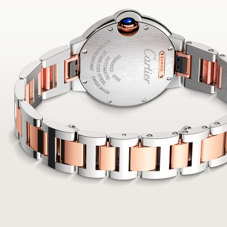 Ballon Bleu 33mm Steel Rose Gold Automatic Silver Guilloché Dial Two-Tone Bracelet Watch