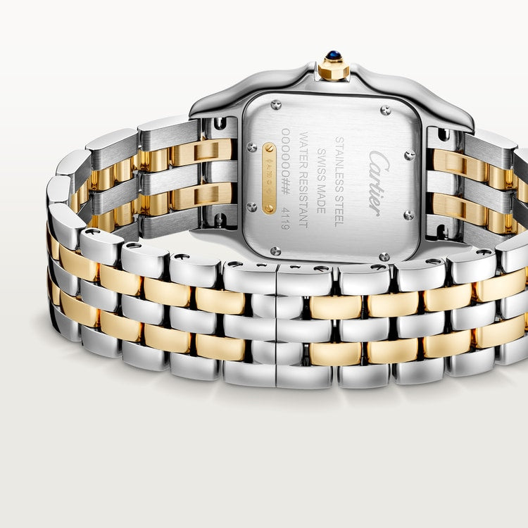 Panthère de Cartier Medium 36.5mm x 26.7mm Yellow Gold Steel Diamond Bezel Blue Crown Silvered Dial Yellow Gold Steel Bracelet Quartz Watch