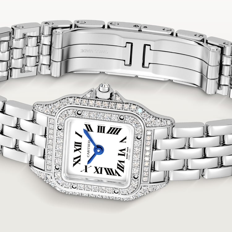 Panthère de Cartier Mini 25.1mm x 18.5mm White Gold Diamond Bezel Diamond Crown Silvered Dial White Gold Bracelet Quartz Watch