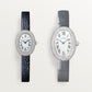 Baignoire Mini 24.6mm x 18.7mm White Gold Diamond Case Diamond Crown Silvered Dial Navy Blue Patent Leather Strap Quartz Watch