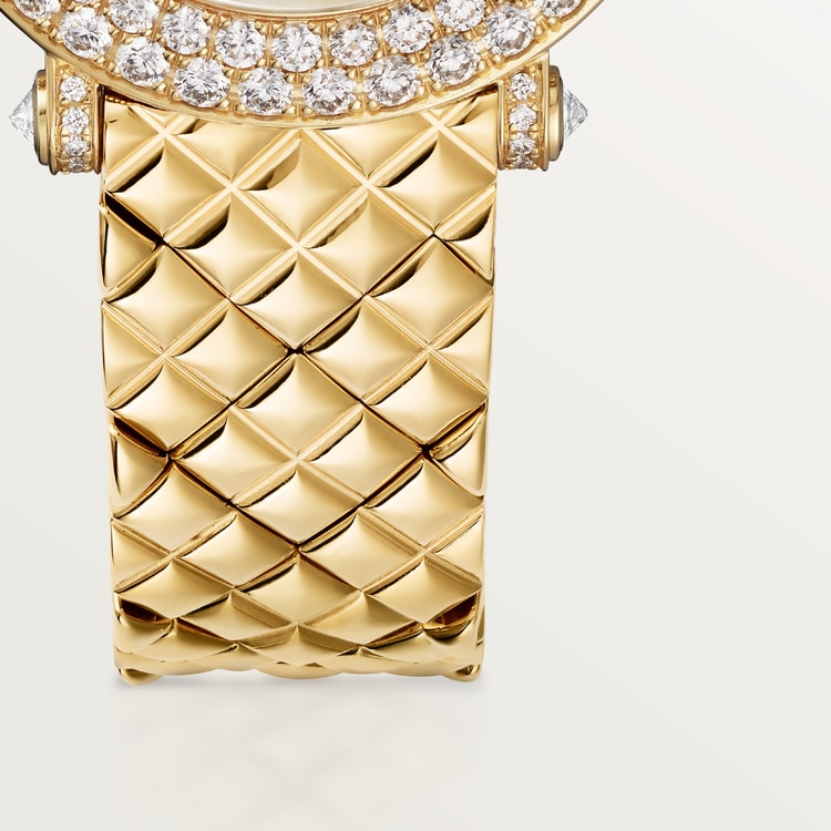 Panthère Small 23.6mm Yellow Gold Diamond Bezel Tsavorite Eyes Golden Dial Yellow Gold Bracelet Quartz Watch