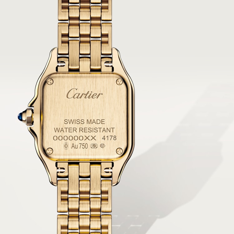 Panthère Mini 22mm x 30.3mm Yellow Gold Blue Sapphire Crown Silvered Dial Yellow Gold Bracelet Quartz Watch