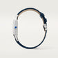 Santos-Dumont Large 43.5mm x 31.4mm Steel Silvered Satin-Finish Dial Navy Blue Alligator Strap Quartz Watch