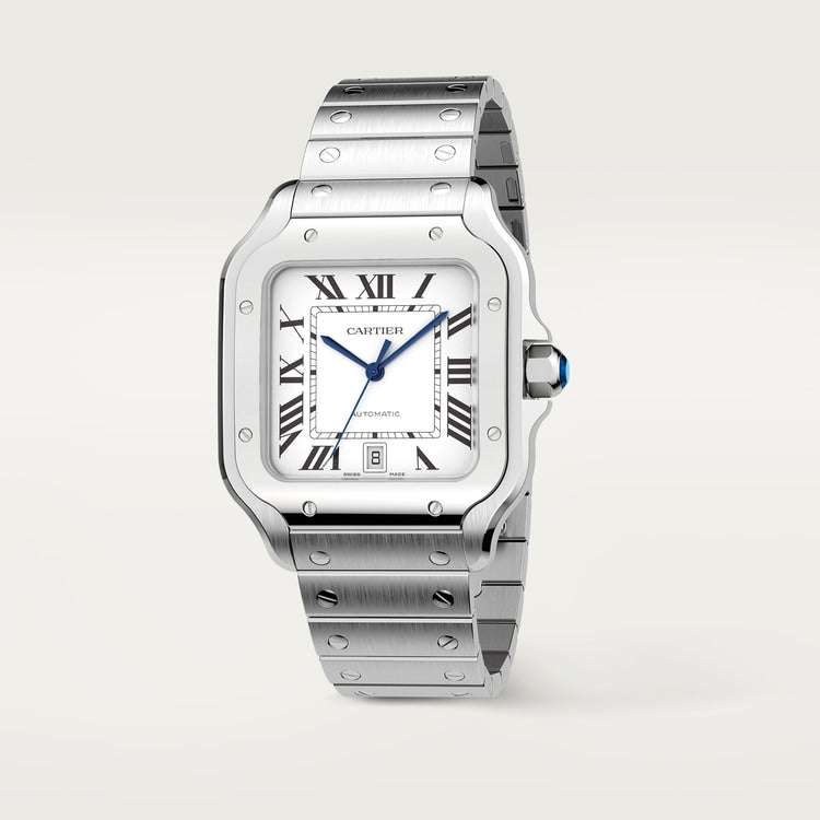 Santos de Cartier Large 39.8mm Steel Blue Crown Silvered Opaline Dial Steel Bracelet Self-Winding Watch